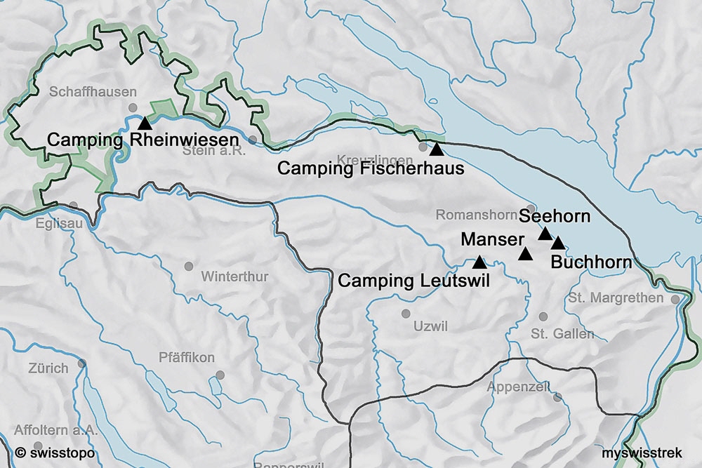 Karte Camping & Zeltplätze Region Bodensee